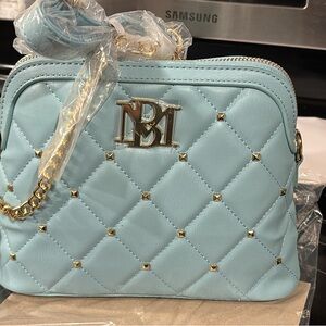 Elegant Blue and Gold Quilted Crossbody Bag